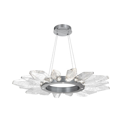 Rock Crystal Radial Ring LED Chandelier in Gunmetal/Clear Blown Glass (41.9-Inch).