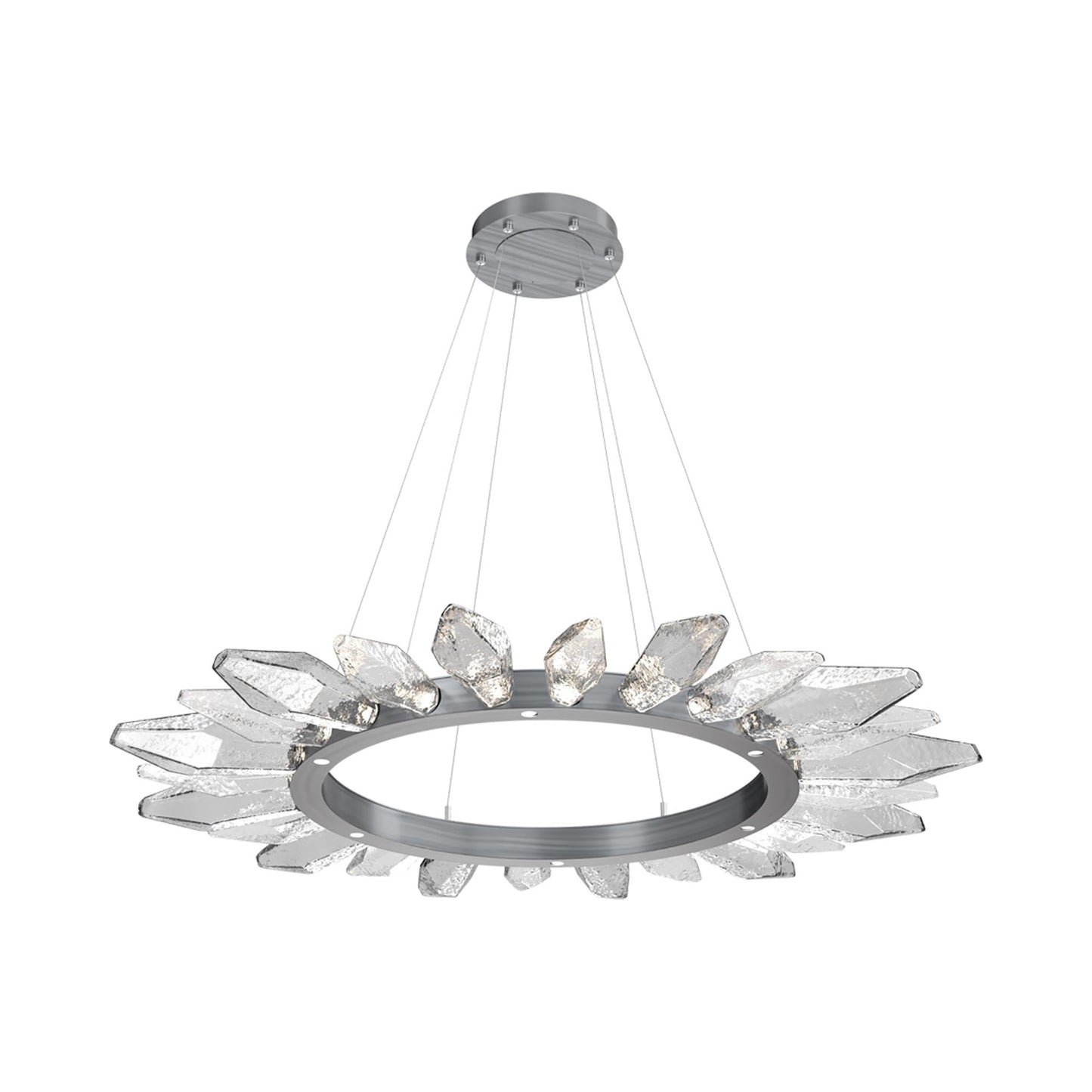 Rock Crystal Radial Ring LED Chandelier in Gunmetal/Clear Blown Glass (56.4-Inch).