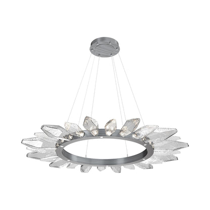 Rock Crystal Radial Ring LED Chandelier in Gunmetal/Clear Blown Glass (56.4-Inch).