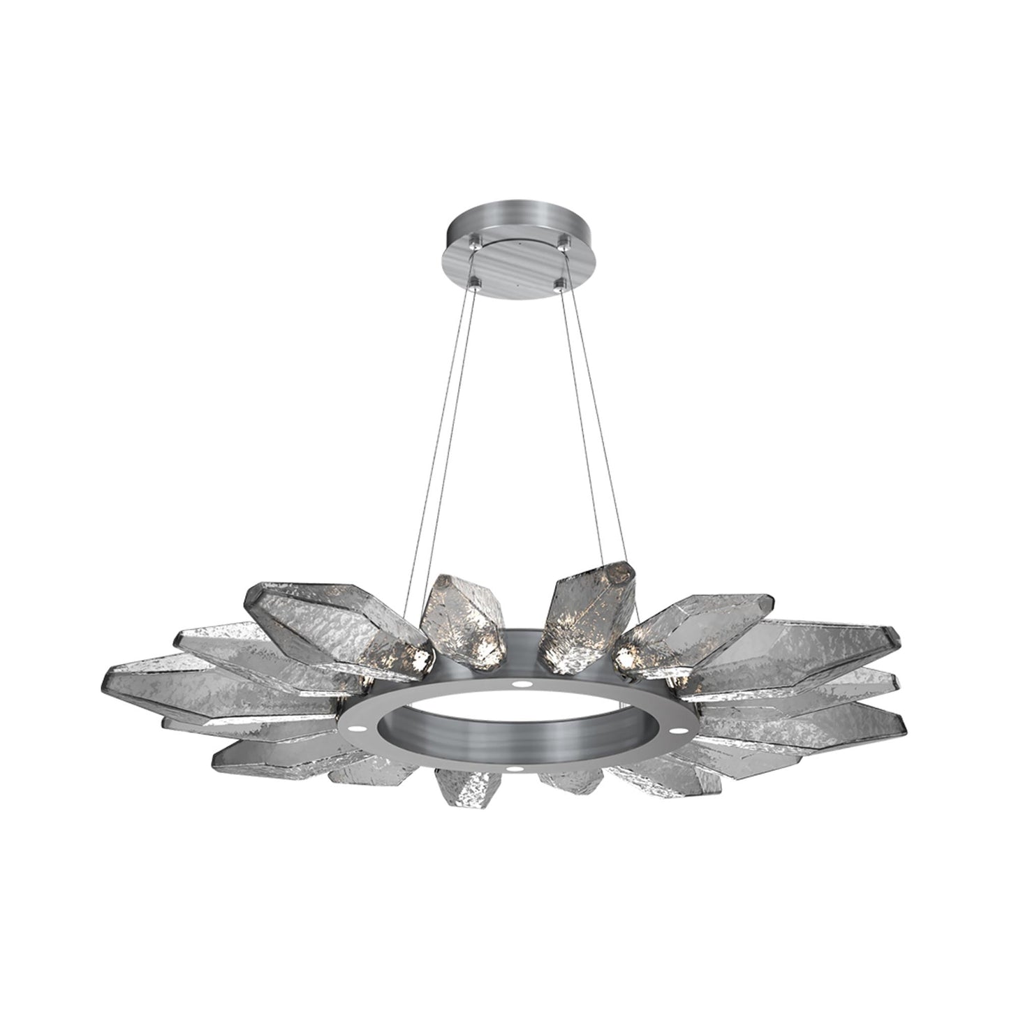 Rock Crystal Radial Ring LED Chandelier in Gunmetal/Smoke Blown Glass (41.9-Inch).