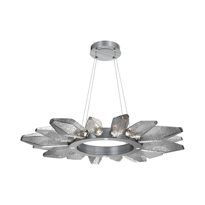 Rock Crystal Radial Ring LED Chandelier in Gunmetal/Smoke Blown Glass (41.9-Inch).