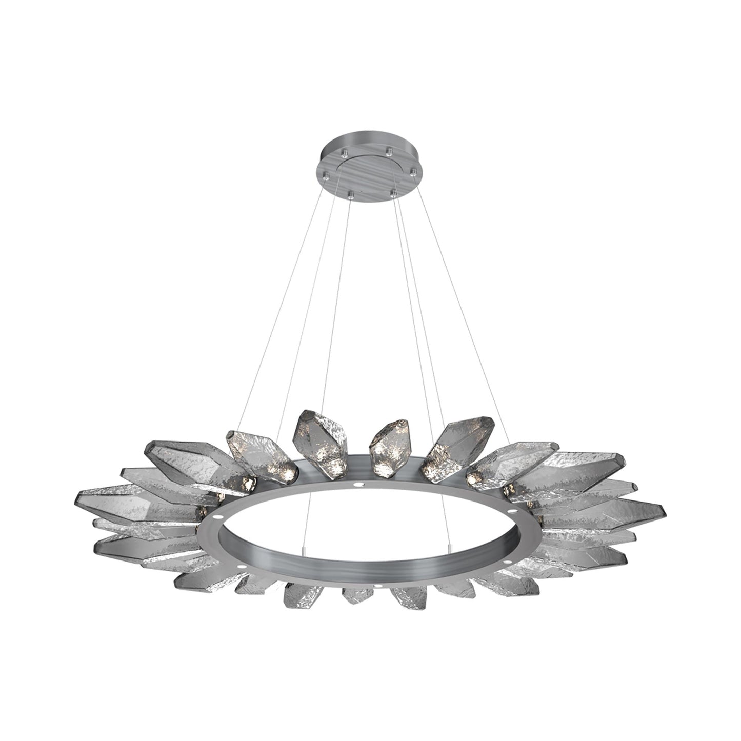 Rock Crystal Radial Ring LED Chandelier in Gunmetal/Smoke Blown Glass (56.4-Inch).