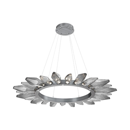 Rock Crystal Radial Ring LED Chandelier in Gunmetal/Smoke Blown Glass (56.4-Inch).