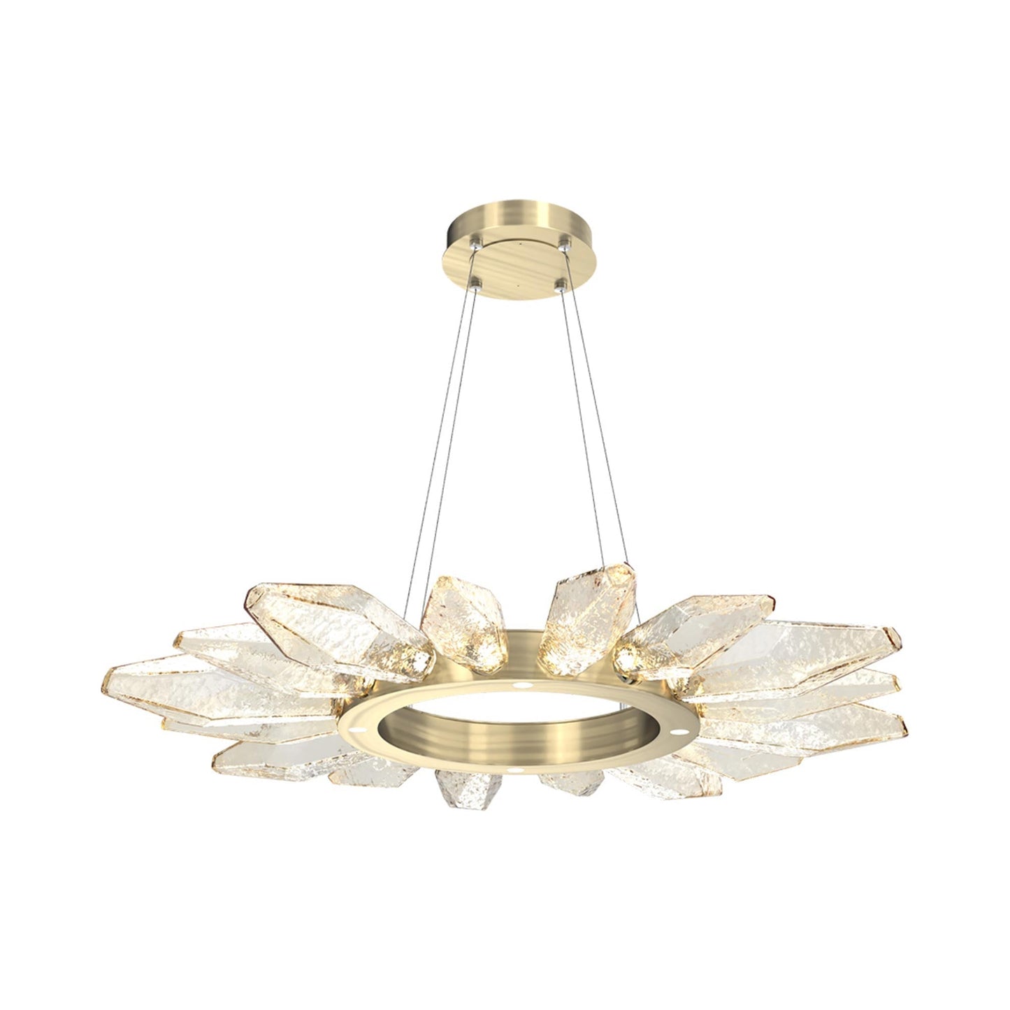 Rock Crystal Radial Ring LED Chandelier in Heritage Brass/Amber Blown Glass (41.9-Inch).