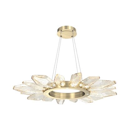 Rock Crystal Radial Ring LED Chandelier in Heritage Brass/Amber Blown Glass (41.9-Inch).