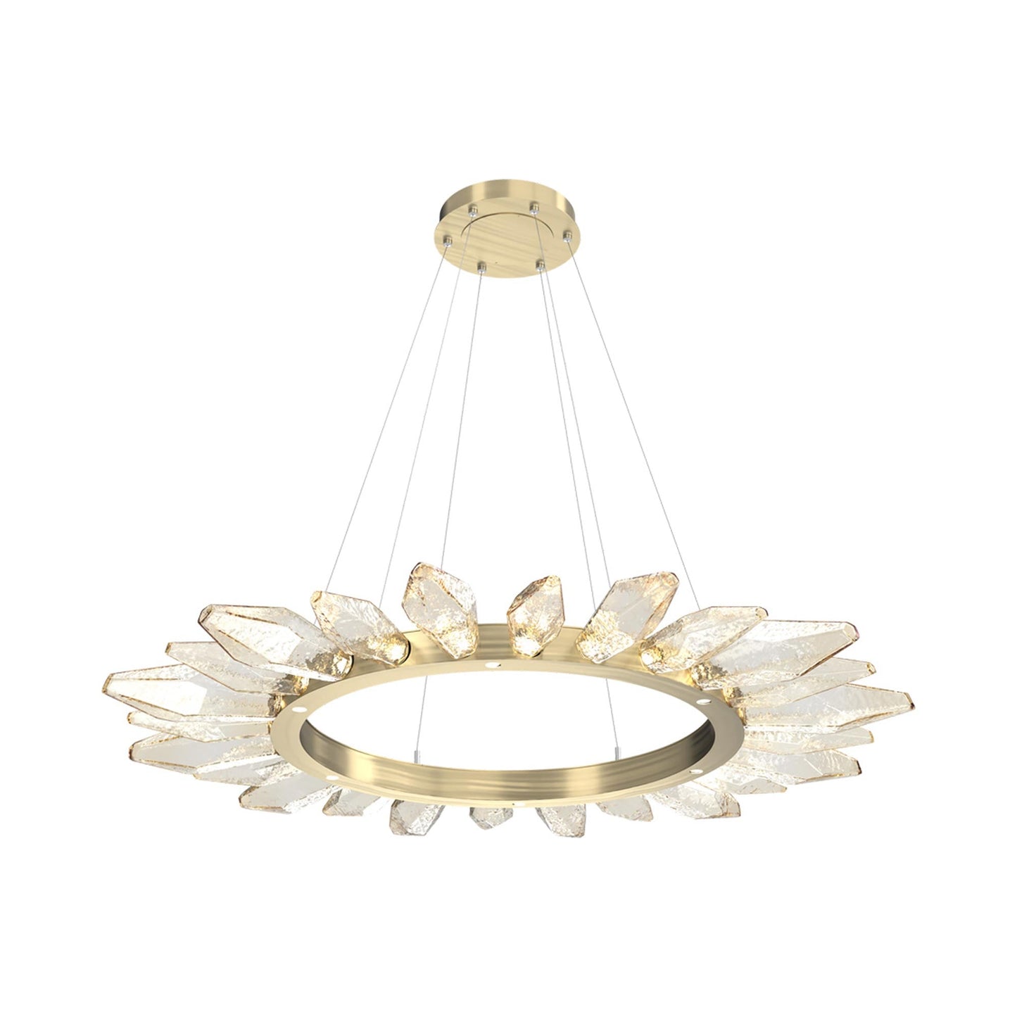 Rock Crystal Radial Ring LED Chandelier in Heritage Brass/Amber Blown Glass (56.4-Inch).