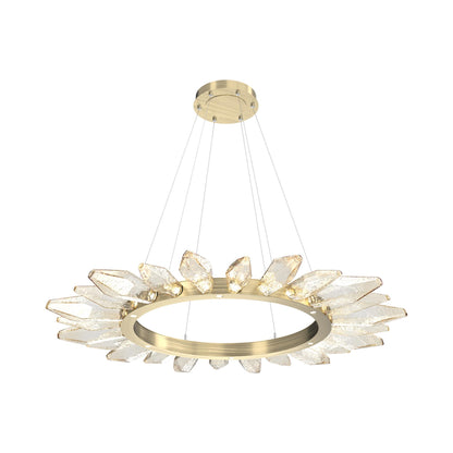 Rock Crystal Radial Ring LED Chandelier in Heritage Brass/Amber Blown Glass (56.4-Inch).