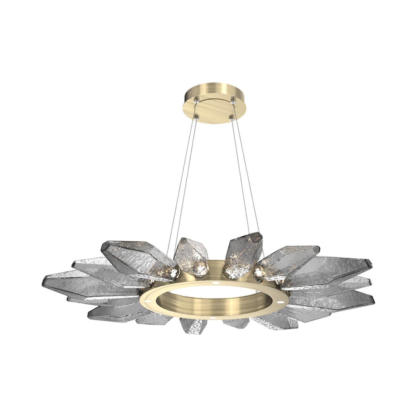 Rock Crystal Radial Ring LED Chandelier in Heritage Brass/Smoke Blown Glass (41.9-Inch).