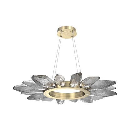 Rock Crystal Radial Ring LED Chandelier in Heritage Brass/Smoke Blown Glass (41.9-Inch).