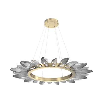 Rock Crystal Radial Ring LED Chandelier in Heritage Brass/Smoke Blown Glass (56.4-Inch).