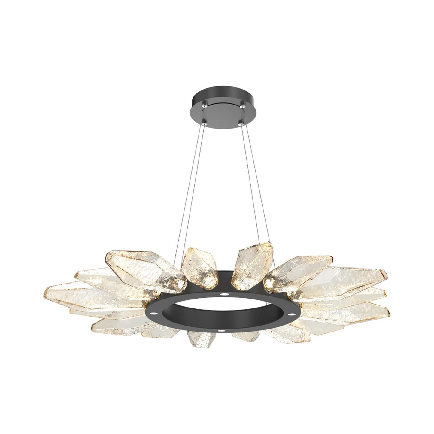 Rock Crystal Radial Ring LED Chandelier in Matte Black/Amber Blown Glass (41.9-Inch).