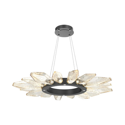 Rock Crystal Radial Ring LED Chandelier in Matte Black/Amber Blown Glass (41.9-Inch).