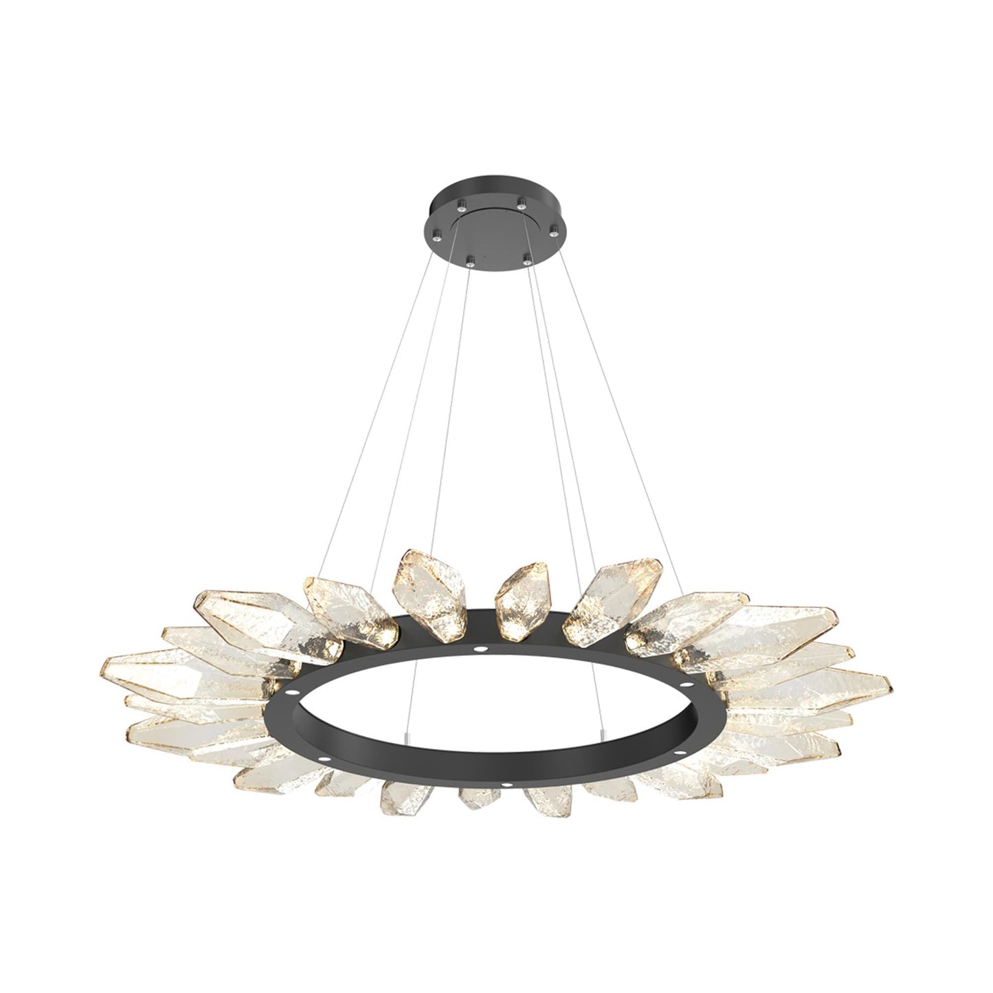 Rock Crystal Radial Ring LED Chandelier in Matte Black/Amber Blown Glass (56.4-Inch).