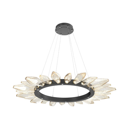 Rock Crystal Radial Ring LED Chandelier in Matte Black/Amber Blown Glass (56.4-Inch).