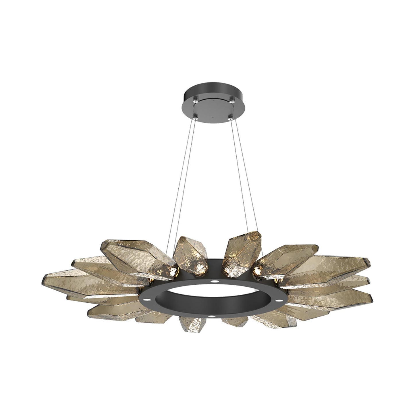 Rock Crystal Radial Ring LED Chandelier in Matte Black/Bronze Blown Glass (41.9-Inch).