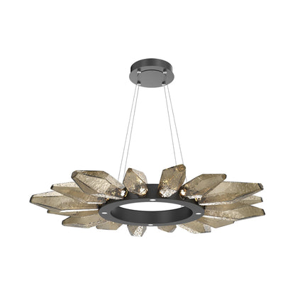 Rock Crystal Radial Ring LED Chandelier in Matte Black/Bronze Blown Glass (41.9-Inch).