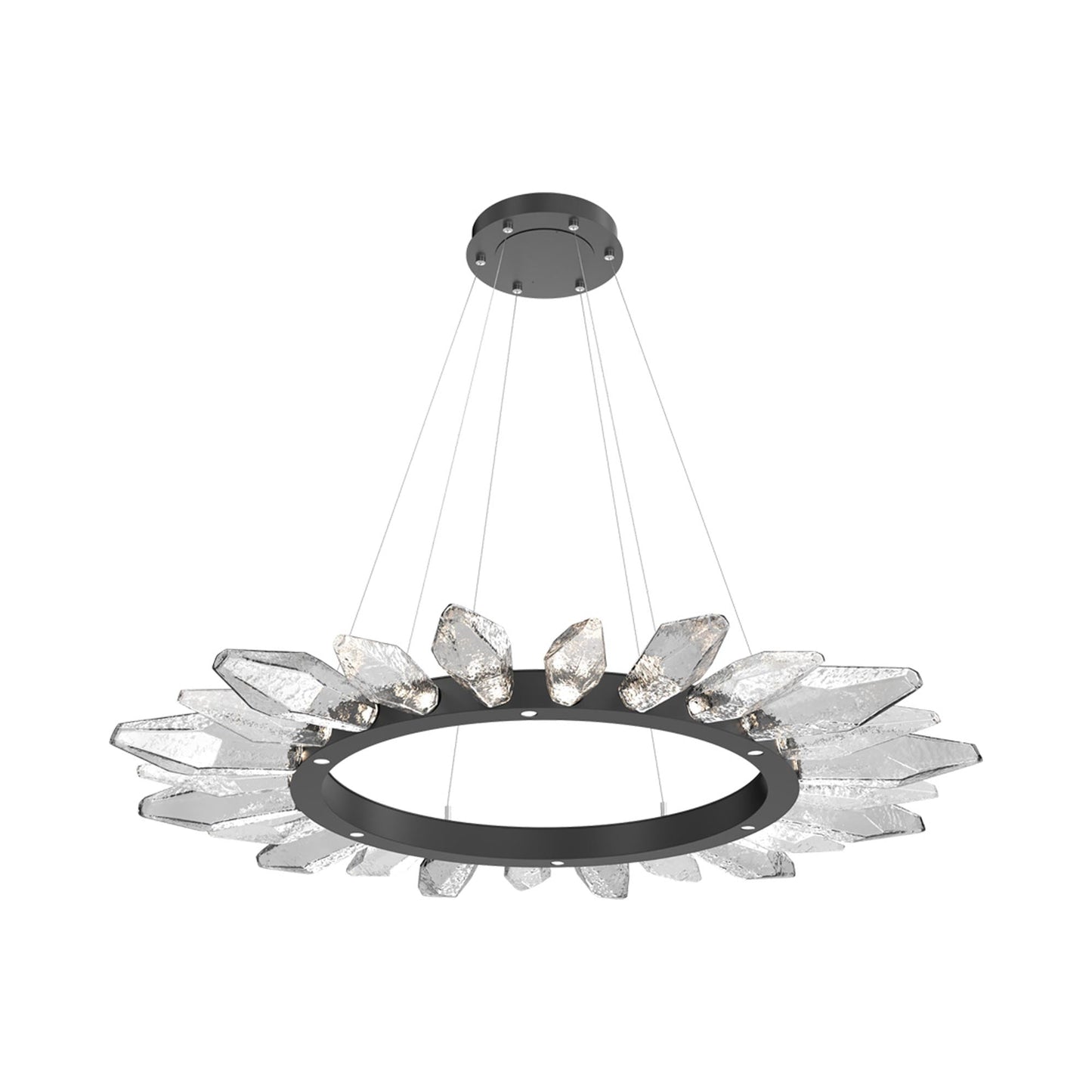 Rock Crystal Radial Ring LED Chandelier in Matte Black/Clear Blown Glass (56.4-Inch).