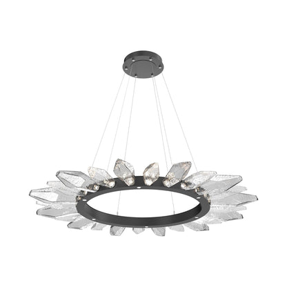 Rock Crystal Radial Ring LED Chandelier in Matte Black/Clear Blown Glass (56.4-Inch).