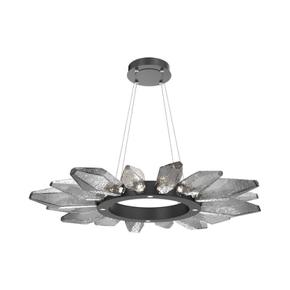 Rock Crystal Radial Ring LED Chandelier in Matte Black/Smoke Blown Glass (41.9-Inch).