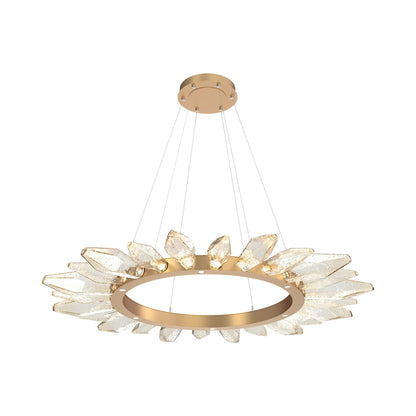 Rock Crystal Radial Ring LED Chandelier in Novel Brass/Amber Blown Glass (56.4-Inch).