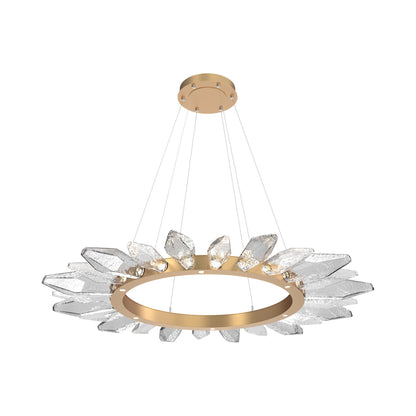 Rock Crystal Radial Ring LED Chandelier in Novel Brass/Clear Blown Glass (56.4-Inch).
