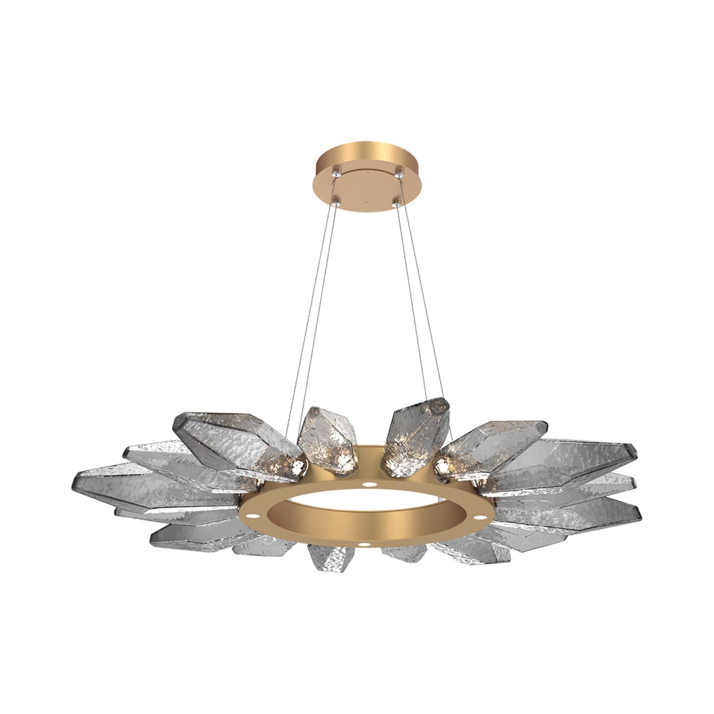Rock Crystal Radial Ring LED Chandelier in Novel Brass/Smoke Blown Glass (41.9-Inch).
