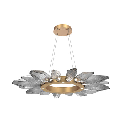 Rock Crystal Radial Ring LED Chandelier in Novel Brass/Smoke Blown Glass (41.9-Inch).