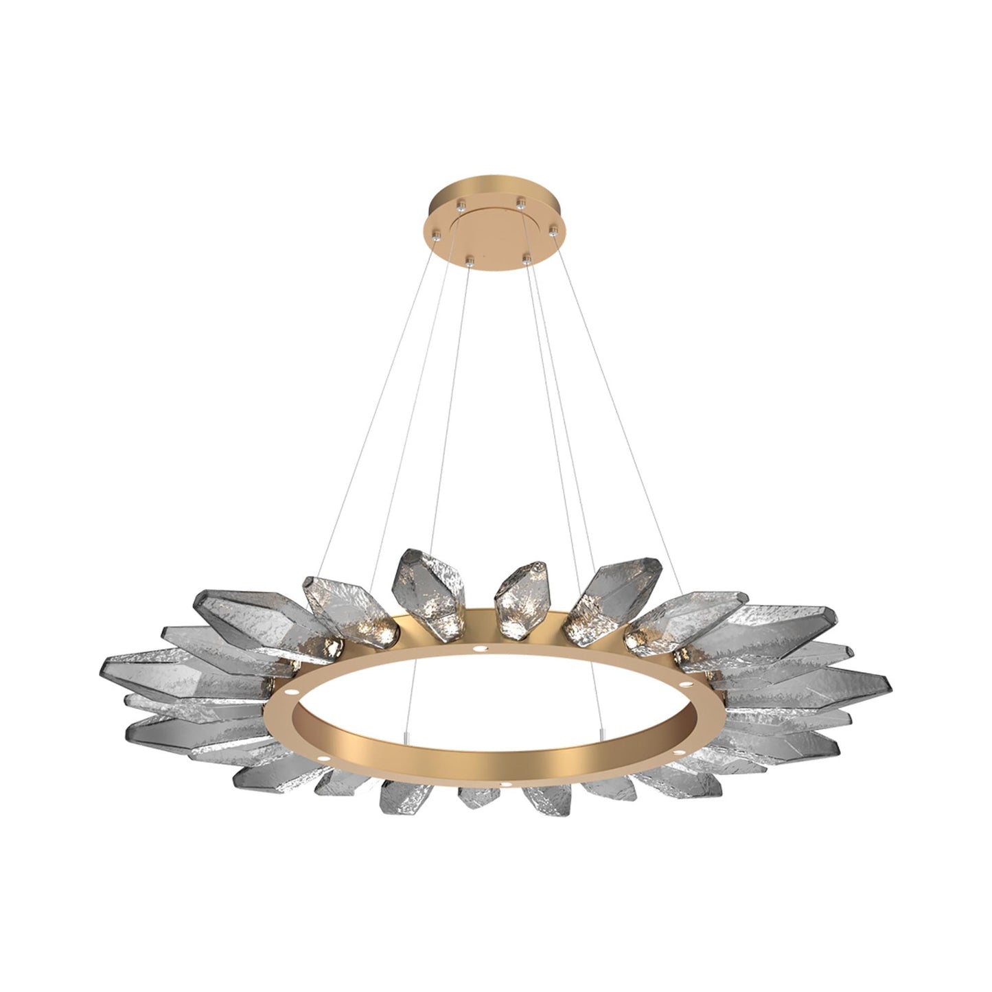 Rock Crystal Radial Ring LED Chandelier in Novel Brass/Smoke Blown Glass (56.4-Inch).