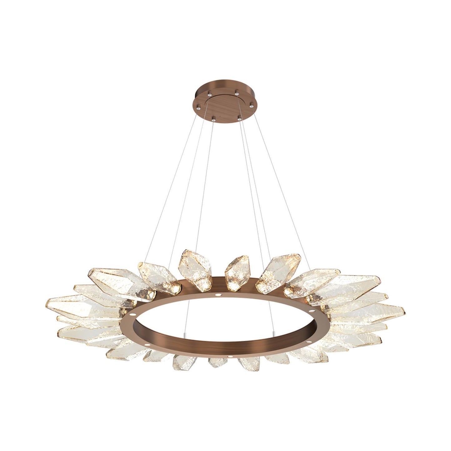 Rock Crystal Radial Ring LED Chandelier in Oil Rubbed Bronze/Amber Blown Glass (56.4-Inch).