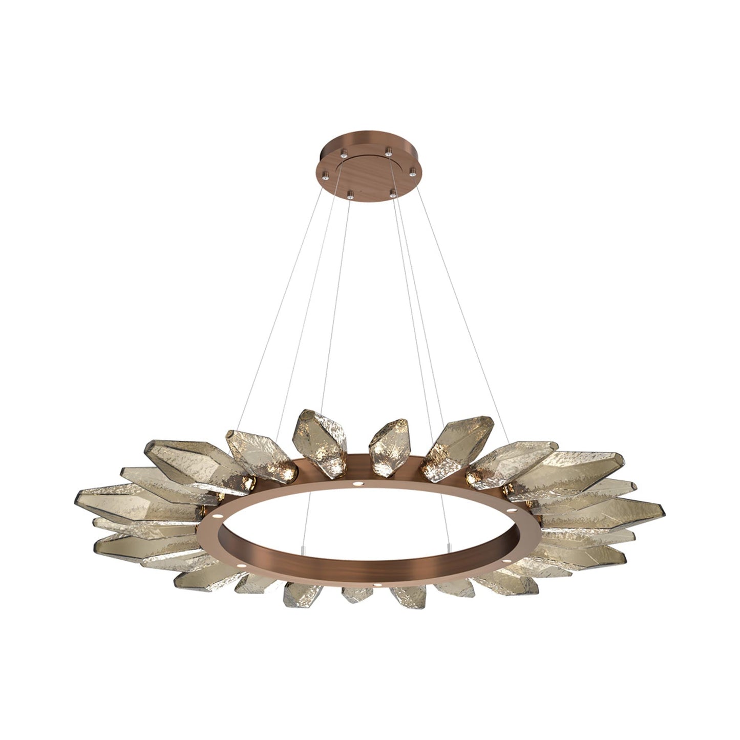Rock Crystal Radial Ring LED Chandelier in Oil Rubbed Bronze/Bronze Blown Glass (56.4-Inch).