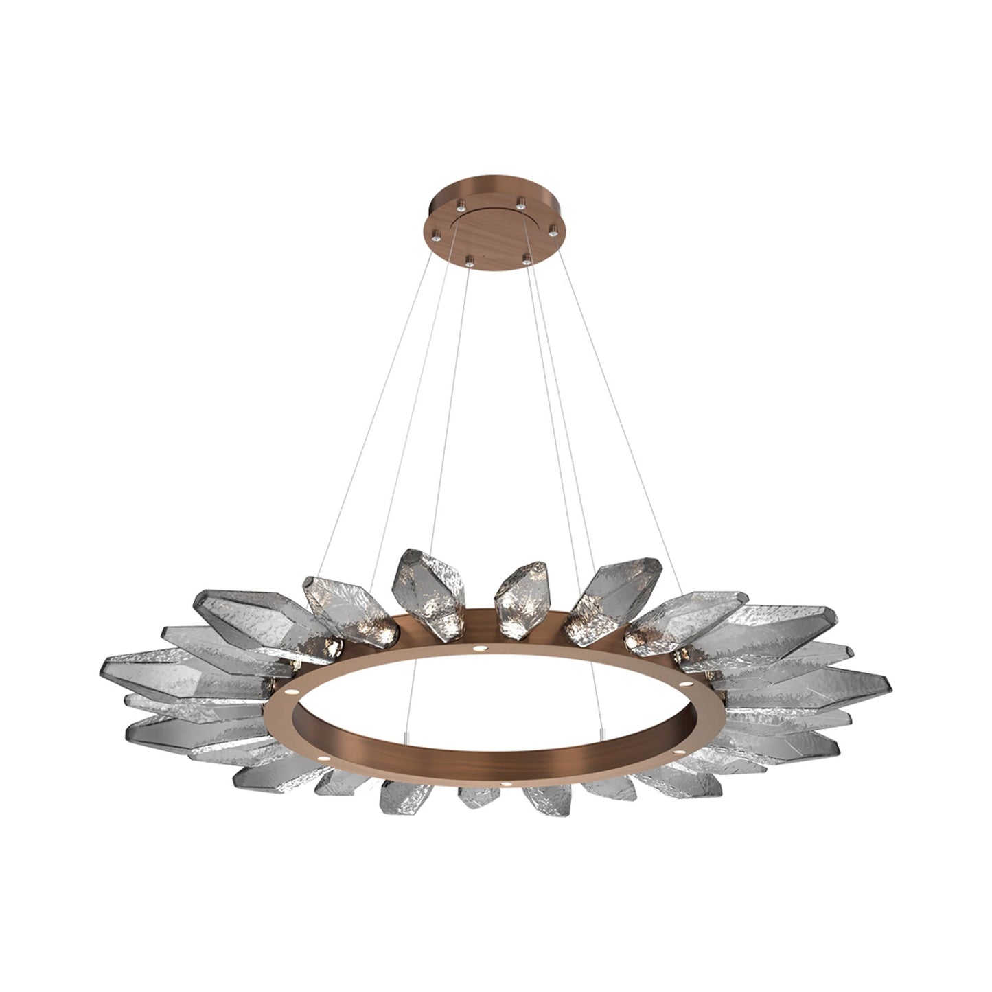 Rock Crystal Radial Ring LED Chandelier in Oil Rubbed Bronze/Smoke Blown Glass (56.4-Inch).