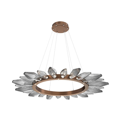 Rock Crystal Radial Ring LED Chandelier in Oil Rubbed Bronze/Smoke Blown Glass (56.4-Inch).