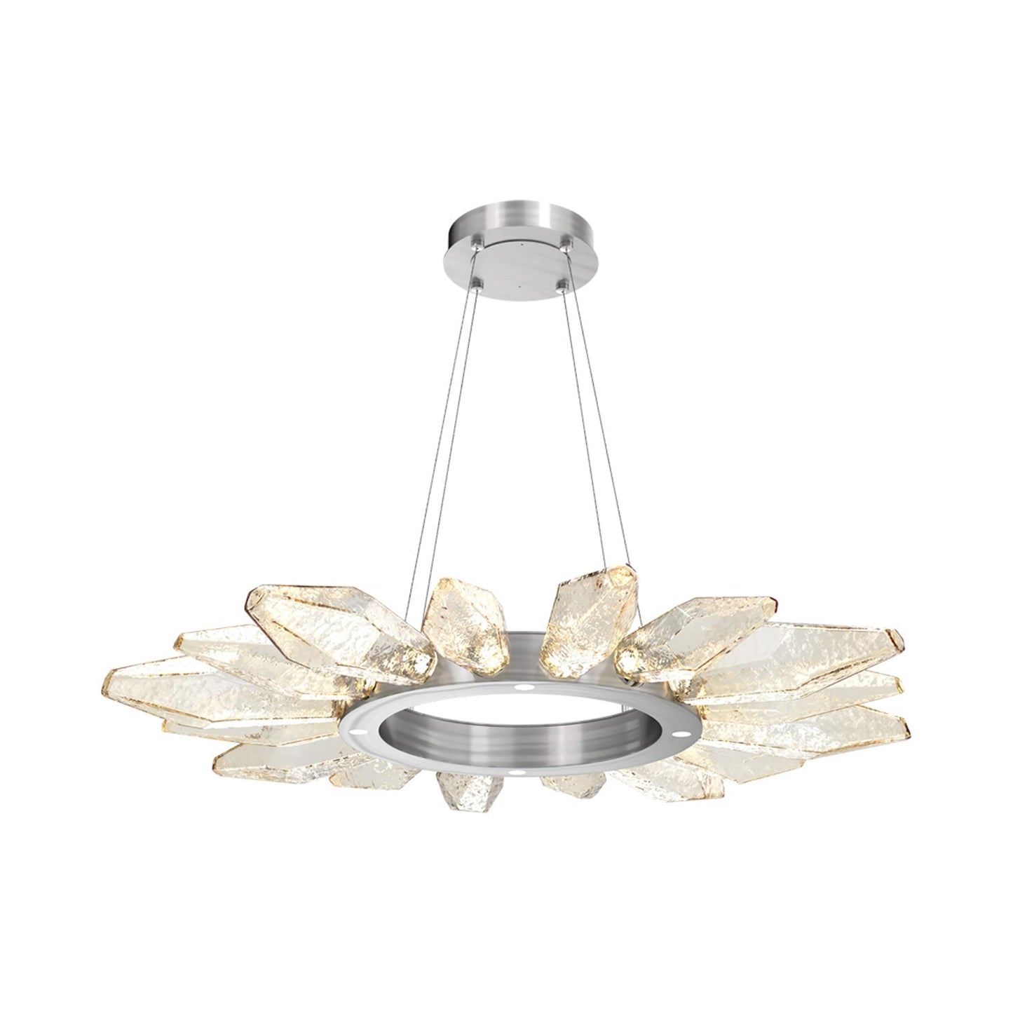 Rock Crystal Radial Ring LED Chandelier in Satin Nickel/Amber Blown Glass (41.9-Inch).
