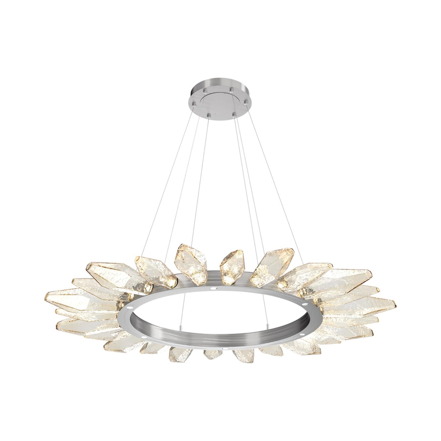 Rock Crystal Radial Ring LED Chandelier in Satin Nickel/Amber Blown Glass (56.4-Inch).