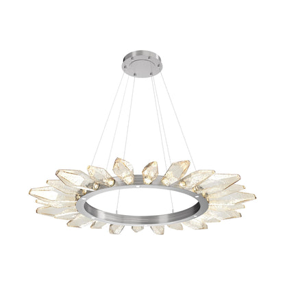 Rock Crystal Radial Ring LED Chandelier in Satin Nickel/Amber Blown Glass (56.4-Inch).