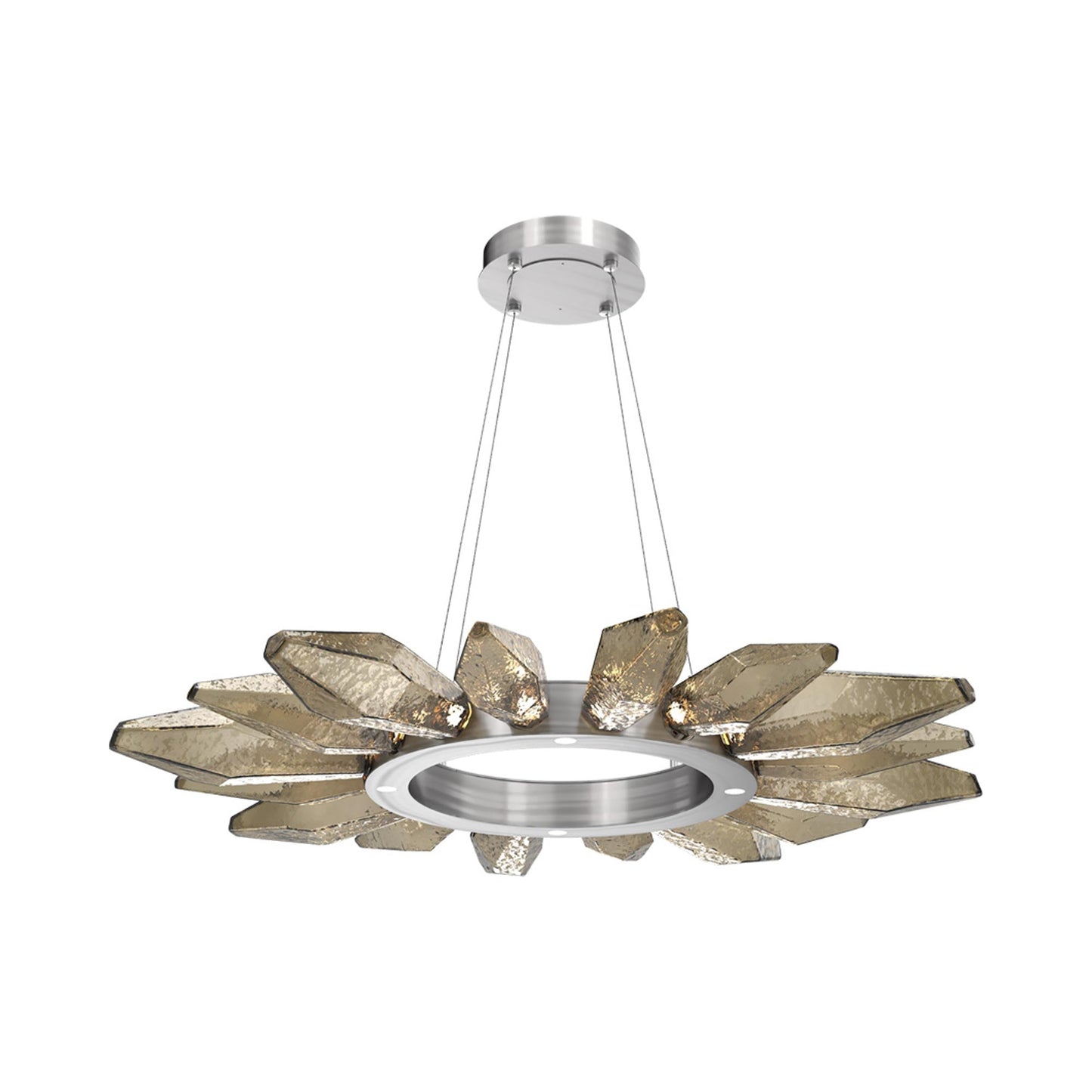 Rock Crystal Radial Ring LED Chandelier in Satin Nickel/Bronze Blown Glass (41.9-Inch).