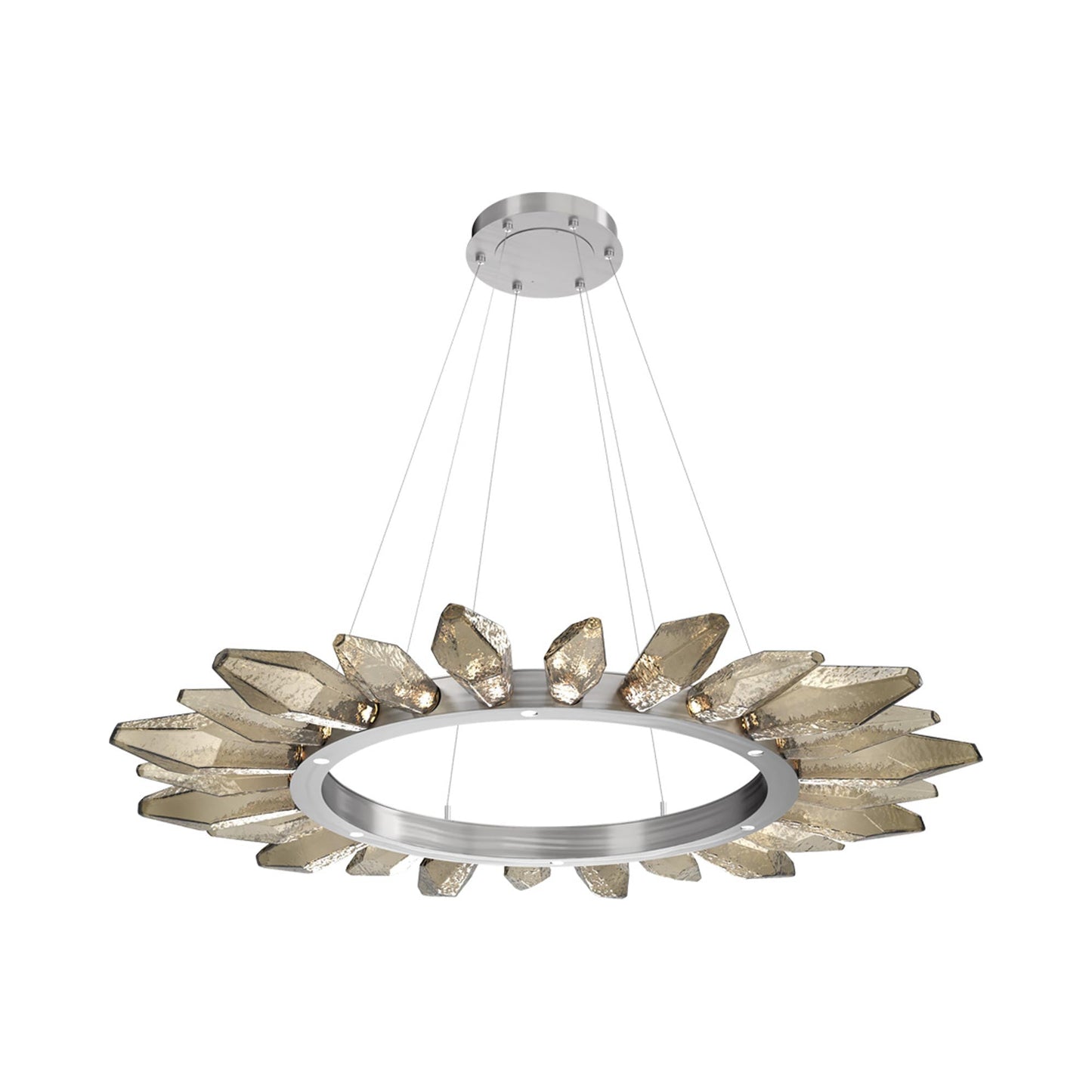Rock Crystal Radial Ring LED Chandelier in Satin Nickel/Bronze Blown Glass (56.4-Inch).