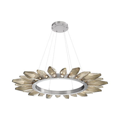 Rock Crystal Radial Ring LED Chandelier in Satin Nickel/Bronze Blown Glass (56.4-Inch).