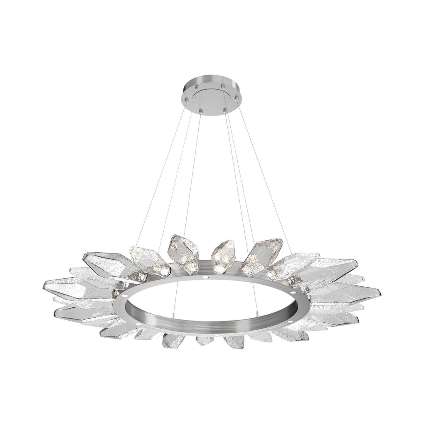 Rock Crystal Radial Ring LED Chandelier in Satin Nickel/Clear Blown Glass (56.4-Inch).