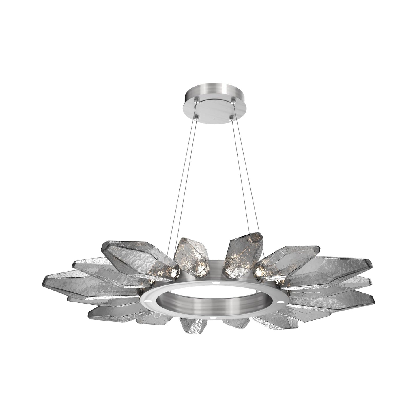 Rock Crystal Radial Ring LED Chandelier in Satin Nickel/Smoke Blown Glass (41.9-Inch).