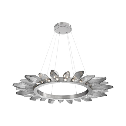 Rock Crystal Radial Ring LED Chandelier in Satin Nickel/Smoke Blown Glass (56.4-Inch).