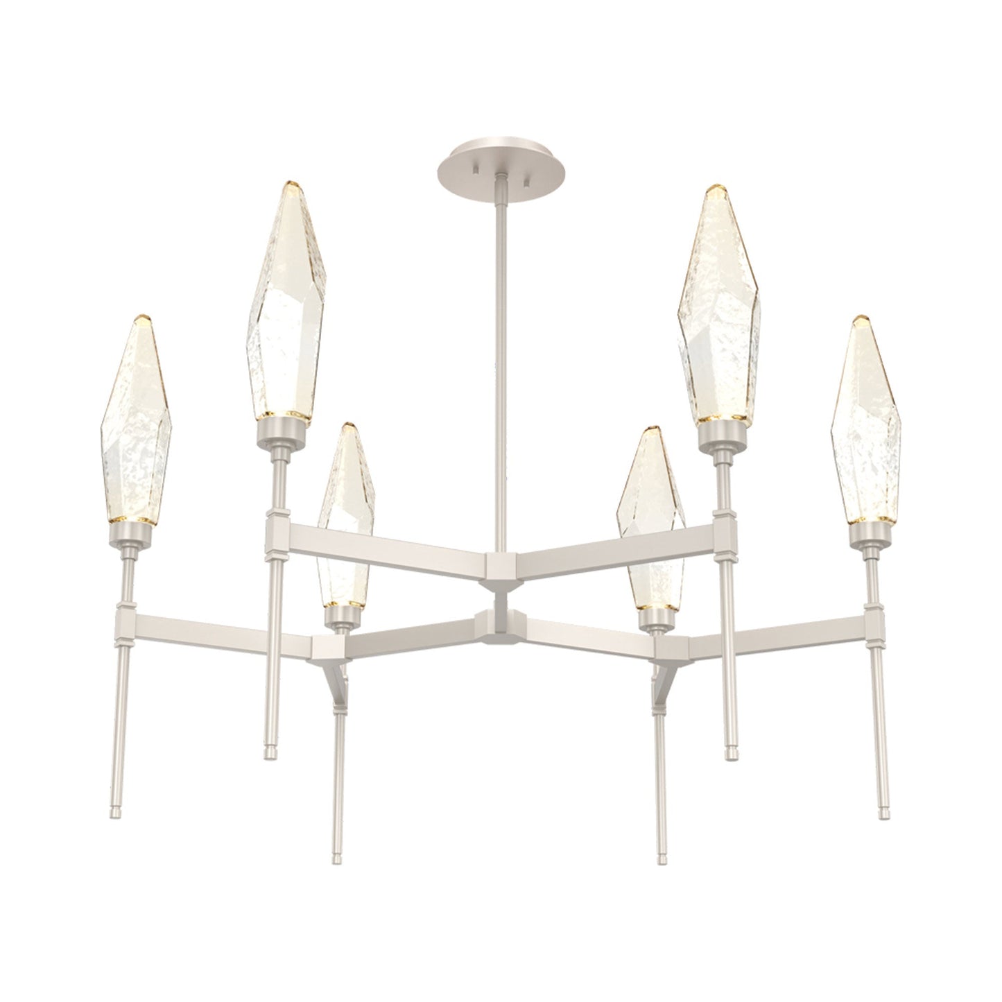 Rock Crystal Round Belvedere LED Chandelier in Beige Silver/Amber Blown Glass.