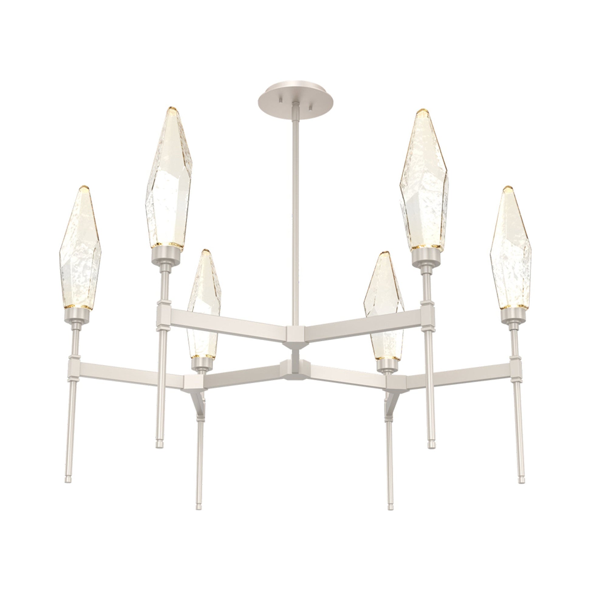Rock Crystal Round Belvedere LED Chandelier in Beige Silver/Amber Blown Glass.