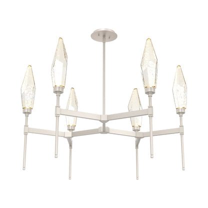 Rock Crystal Round Belvedere LED Chandelier in Beige Silver/Amber Blown Glass.