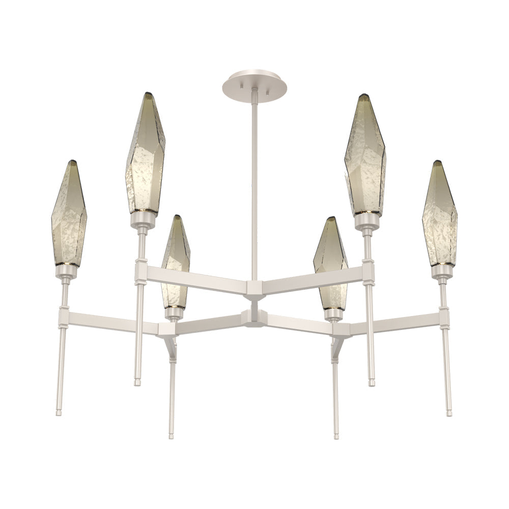 Rock Crystal Round Belvedere LED Chandelier in Beige Silver/Bronze Blown Glass.