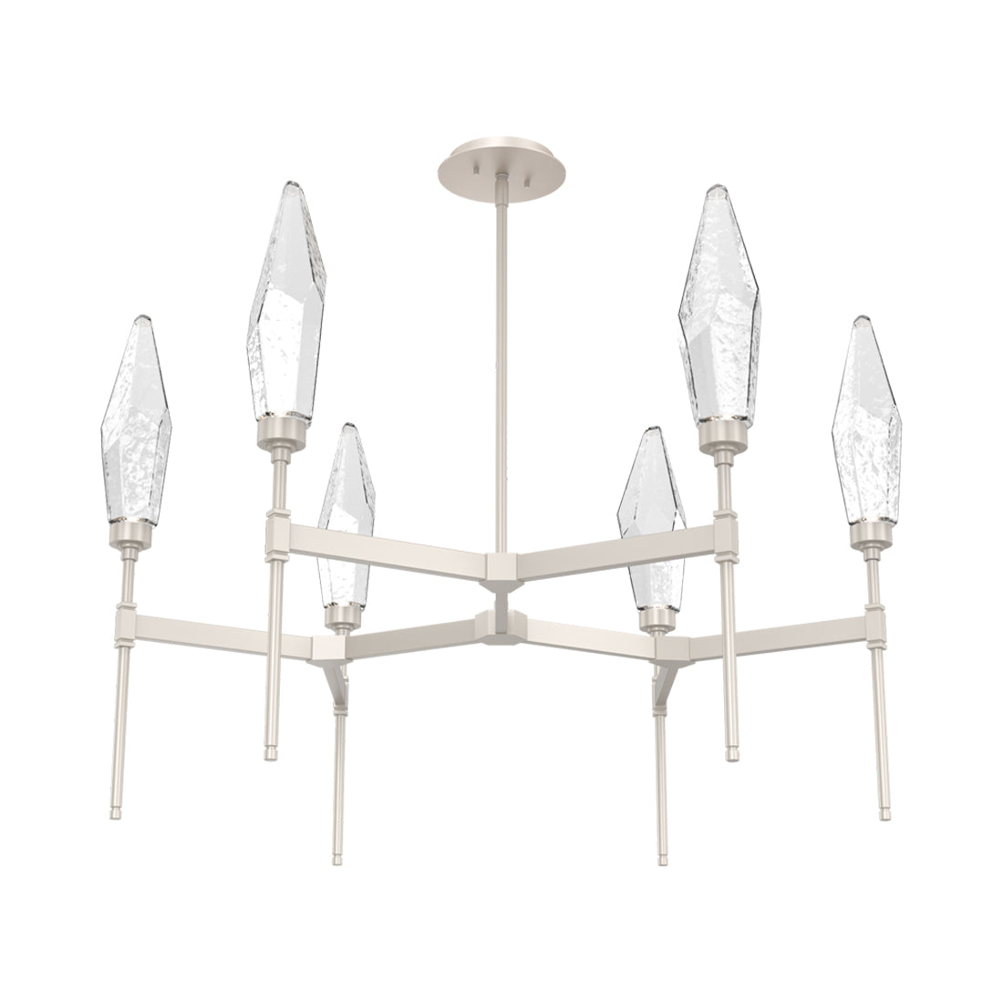 Rock Crystal Round Belvedere LED Chandelier in Beige Silver/Clear Blown Glass.