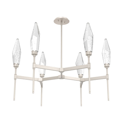 Rock Crystal Round Belvedere LED Chandelier in Beige Silver/Clear Blown Glass.