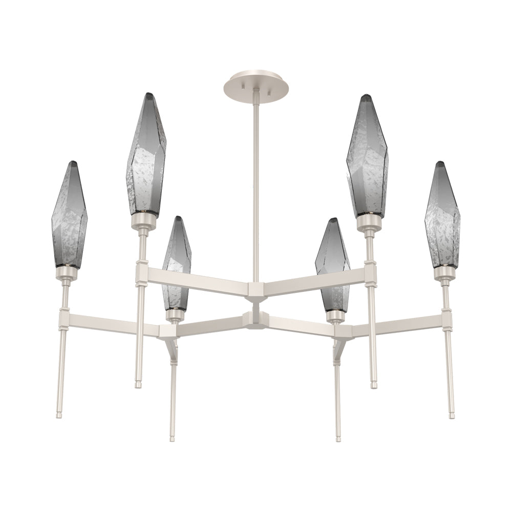 Rock Crystal Round Belvedere LED Chandelier in Beige Silver/Smoke Blown Glass.