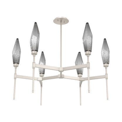 Rock Crystal Round Belvedere LED Chandelier in Beige Silver/Smoke Blown Glass.