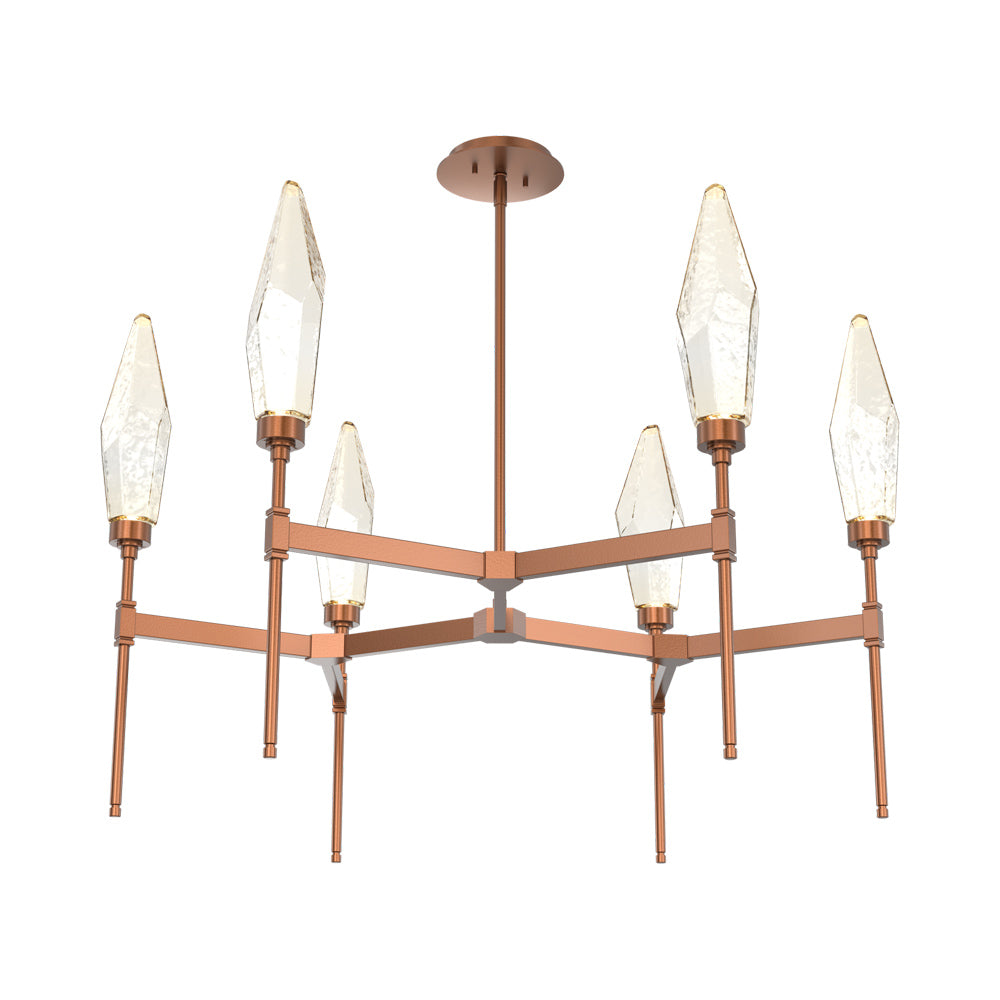 Rock Crystal Round Belvedere LED Chandelier in Burnished Bronze/Amber Blown Glass.